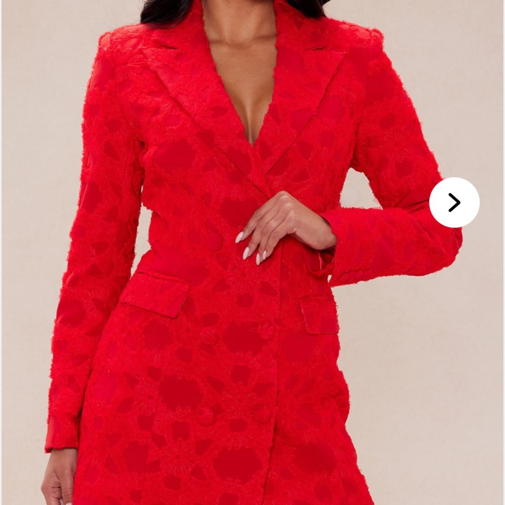 Fashion Nova Stylish Red Textured Blazer Dress